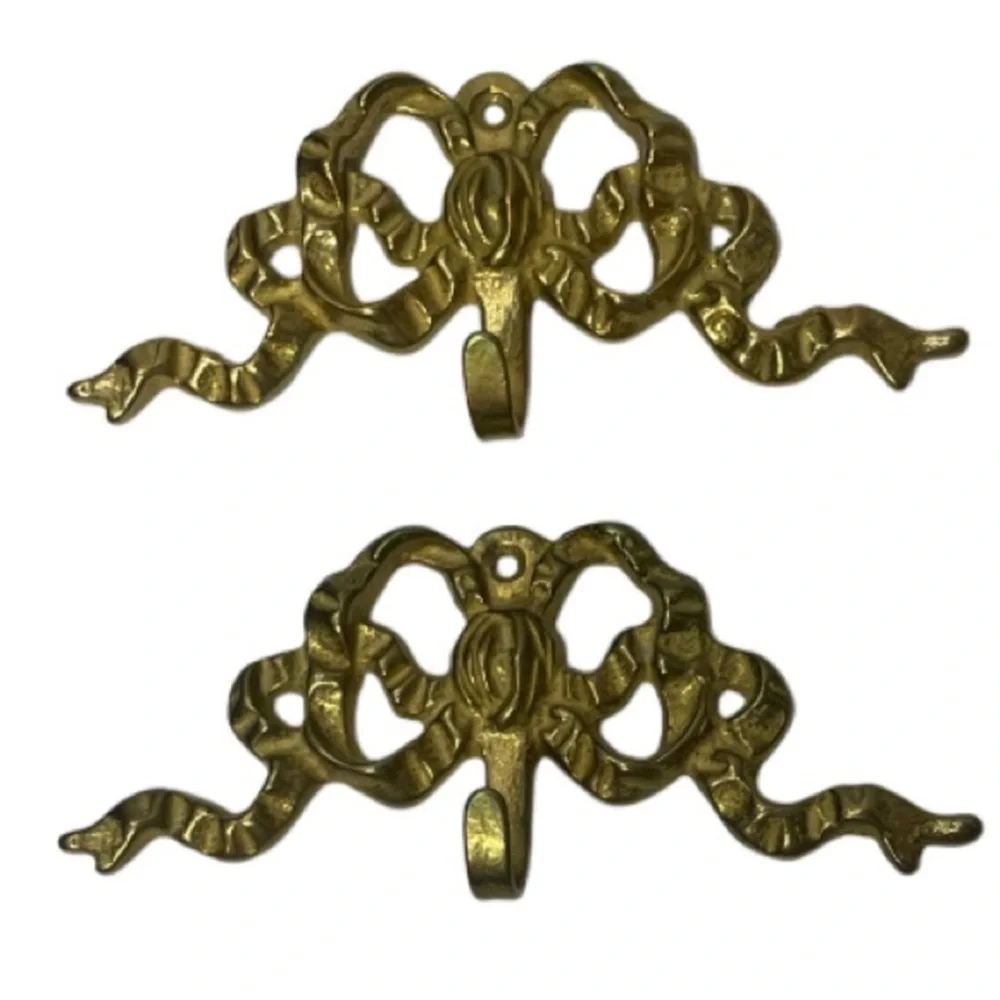 Vintage Brass Hooks Ornate Gold Bow Brass Hardware Grand Millennial Regencycore